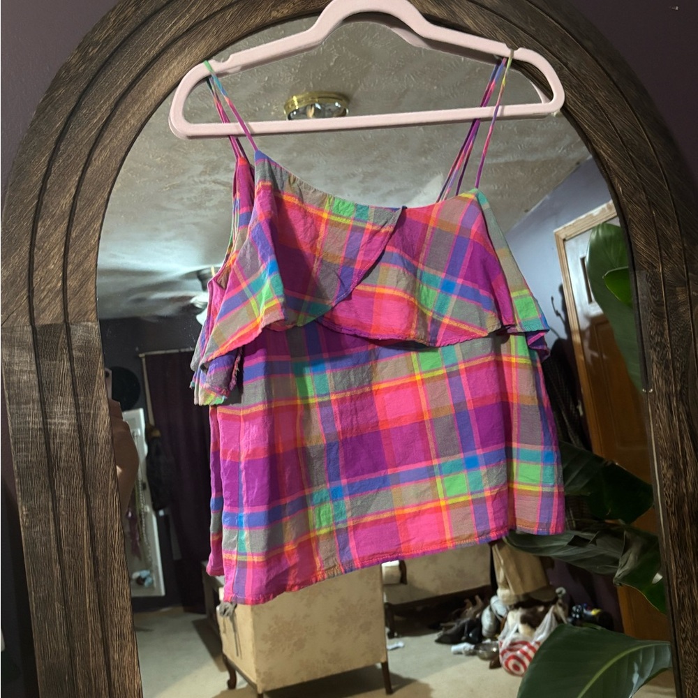 Plaid Multicolor Ruffle Women Top